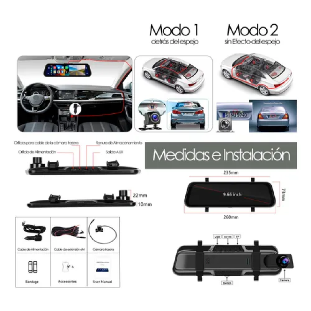 Retrovisor Cámara Auto Pantalla Completa 4k Android Auto Cp