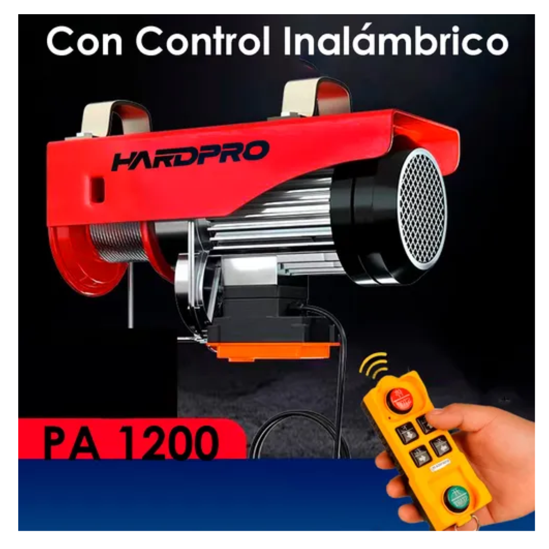 Tecle Eléctrico Inalámbrico 1200kg 12mtrs Cable Acero 1850w