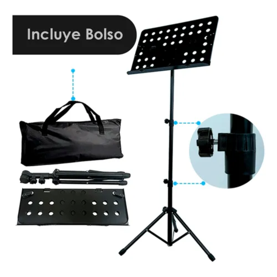 Atril De Partitura Con Tripode Regulable Y Pleglable Negro