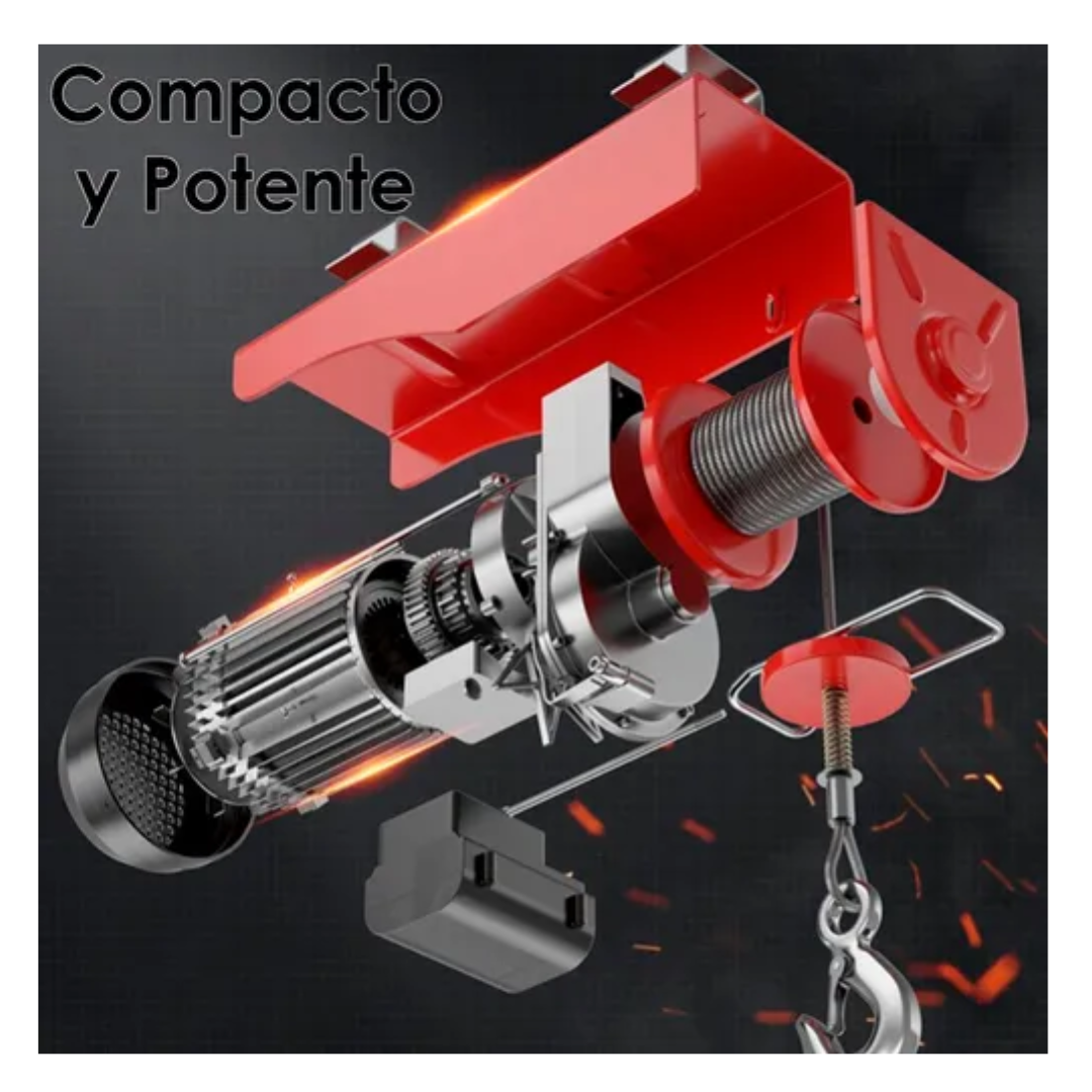 Tecle Eléctrico Inalámbrico 1200kg 12mtrs Cable Acero 1850w