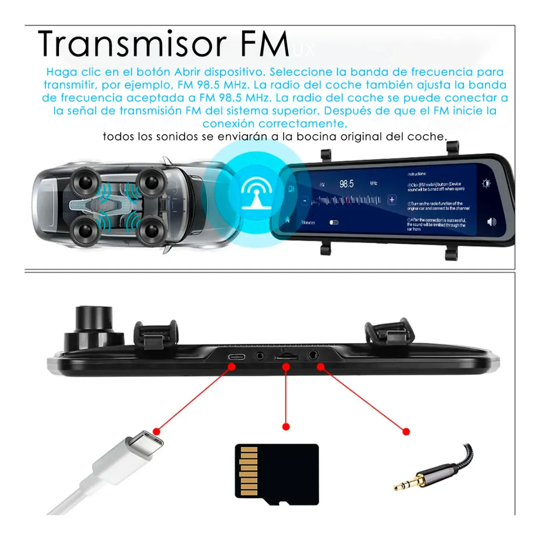 Retrovisor Cámara Auto Pantalla Completa 4k Android Auto Cp