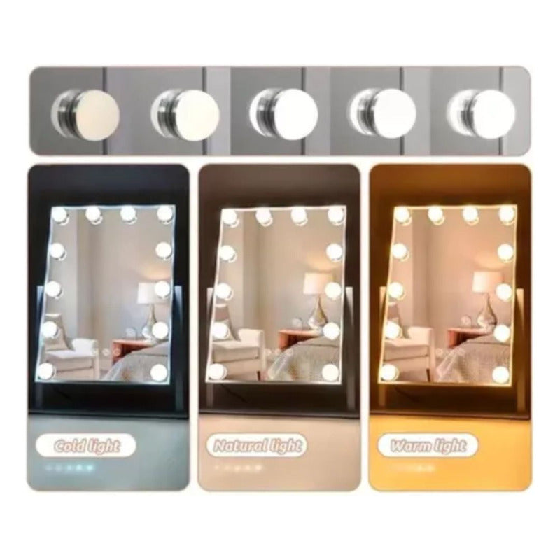 Espejo Tocador Maquillaje Hollywood De 12 Leds Usb 3 Modos