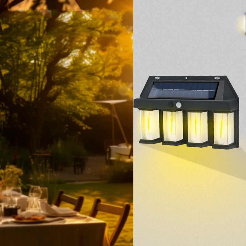 6 Farol Solar Aplique Pared 4 Led Sensor Movimiento L Cálida