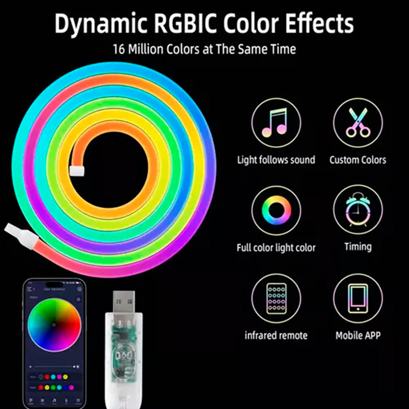 Tira Luz Led 10mts Rgb Con Bluetooth Neon Flex Control Usb