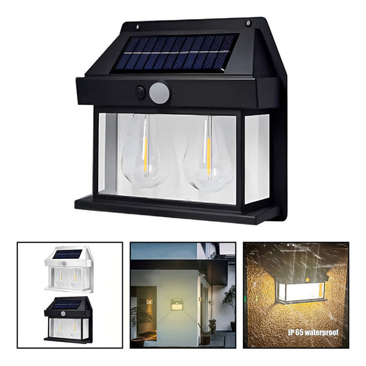 6 Farol Solar Aplique Pared 2 Ampolletas Led Sensor Luz Calida Jardin