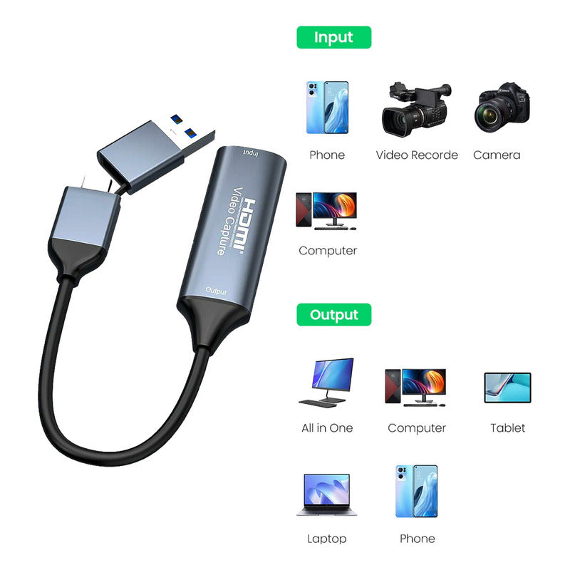 Capturadora De Video Tipo C Hdmi Usb 3 En 1 1080p 4k 60h 3.0