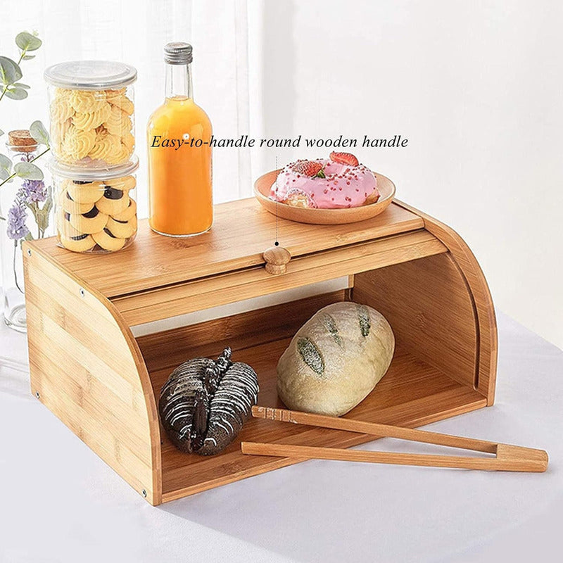 Panera De Bambu Madera 40x28cm Tortera Con Tapa Enrolable
