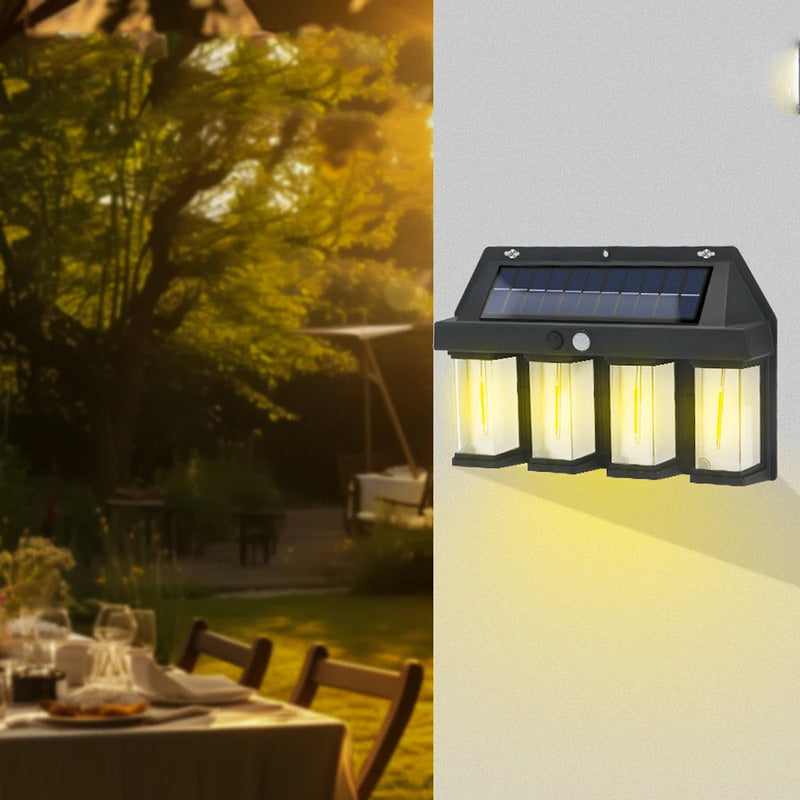 Farol Solar Aplique Pared 4 Led Sensor Movimiento Luz Cálida