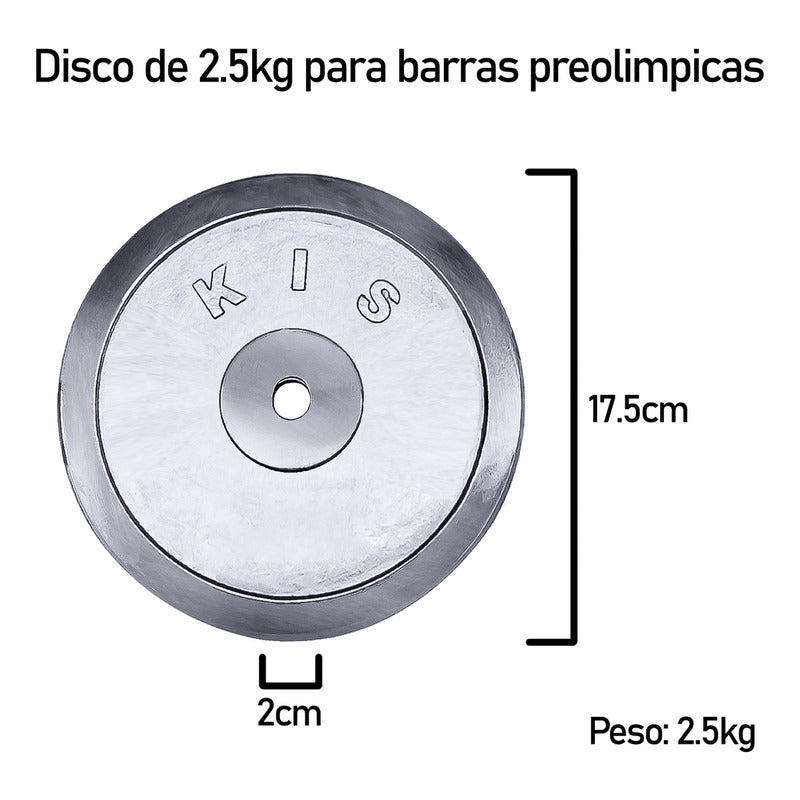 Disco Preolímpico 2.5 Kg Cromo Pesas Profesional Mancuernas
