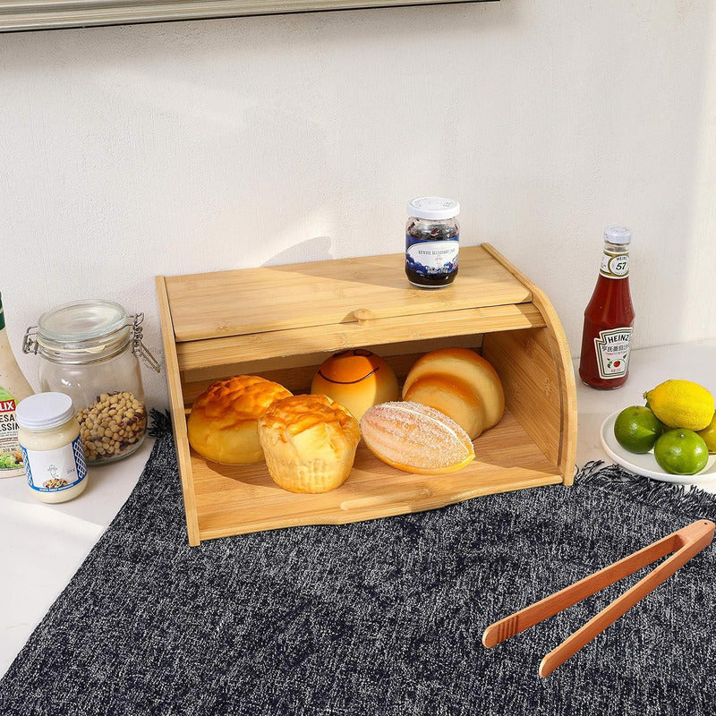 Panera De Bambu Madera 40x28cm Tortera Con Tapa Enrolable