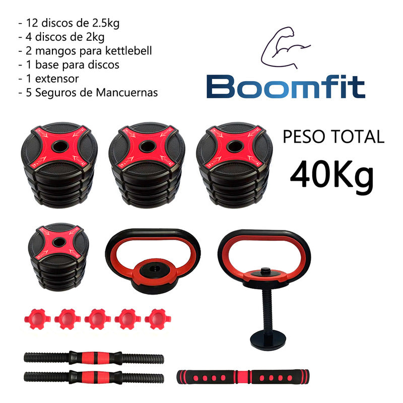 Set Mancuernas Profesional 40kg Kettlebell Barra Gym