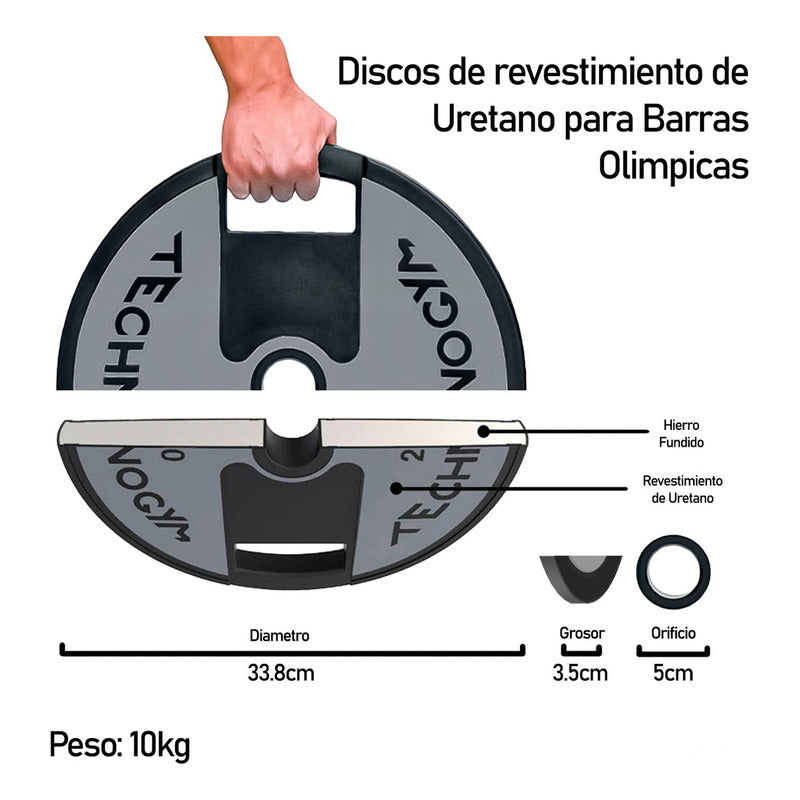 Disco Olímpico 10kg Para Pesas Barras Profesional Engomado