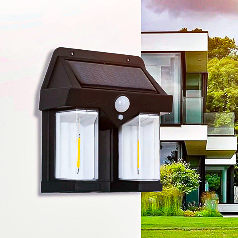 Farol Solar Aplique Pared 2 Led Sensor Movimiento Luz Cálida