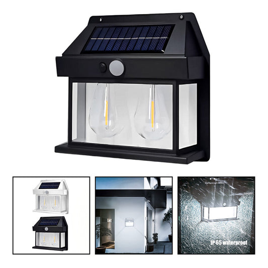 6 Farol Solar Aplique Pared 2 Ampolletas Led Sensor Luz Fria