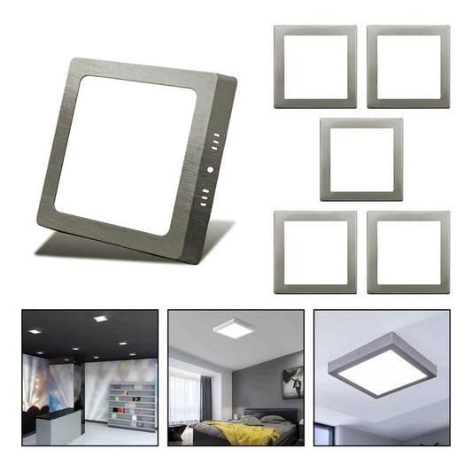 5 Foco Plafon Led Cuadrado Sobrepuesto 18w Luz Fria Niquel