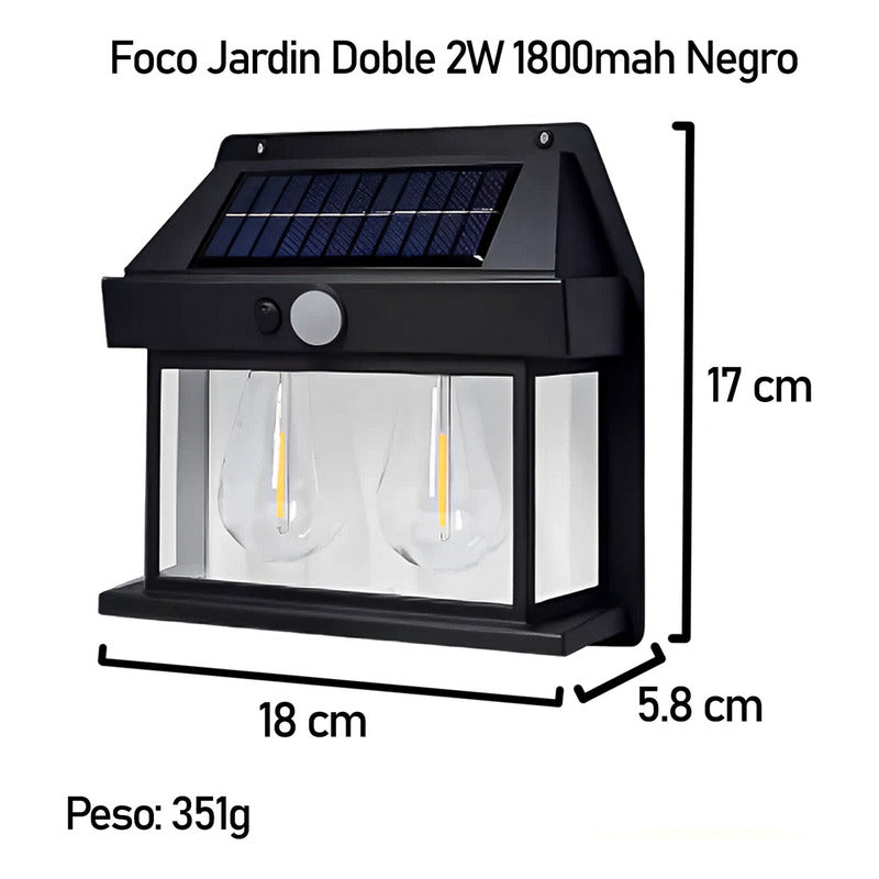6 Farol Solar Aplique Pared 2 Ampolletas Led Sensor Luz Fria