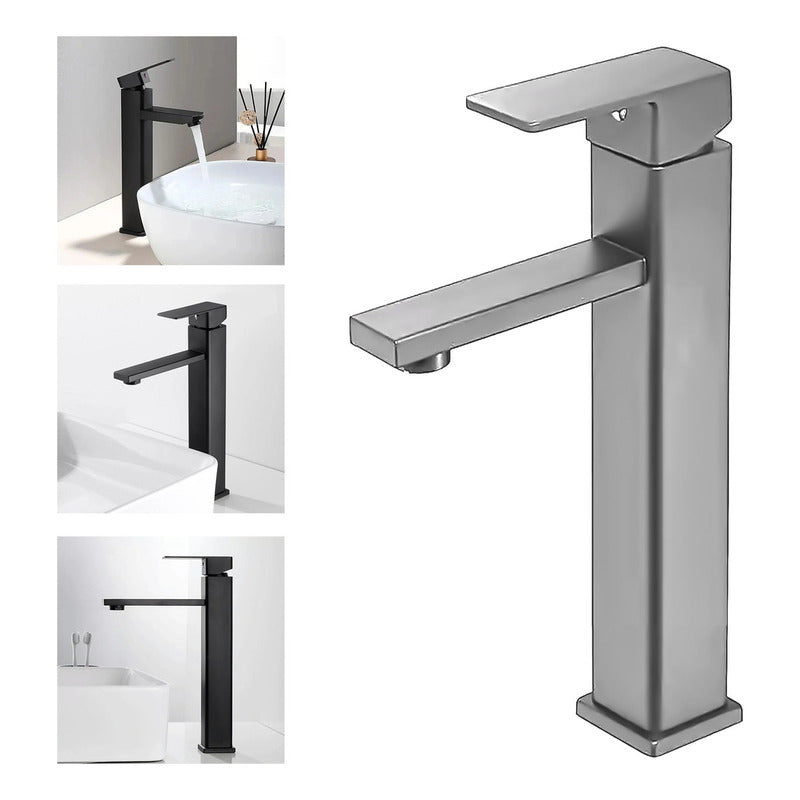 Llave Lavamanos Alta Grifo Monomando Acero Inoxidable Plata
