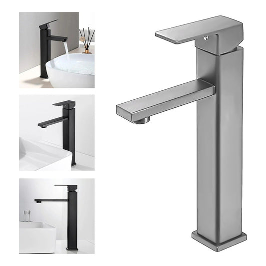 Llave Lavamanos Alta Grifo Monomando Acero Inoxidable Plata
