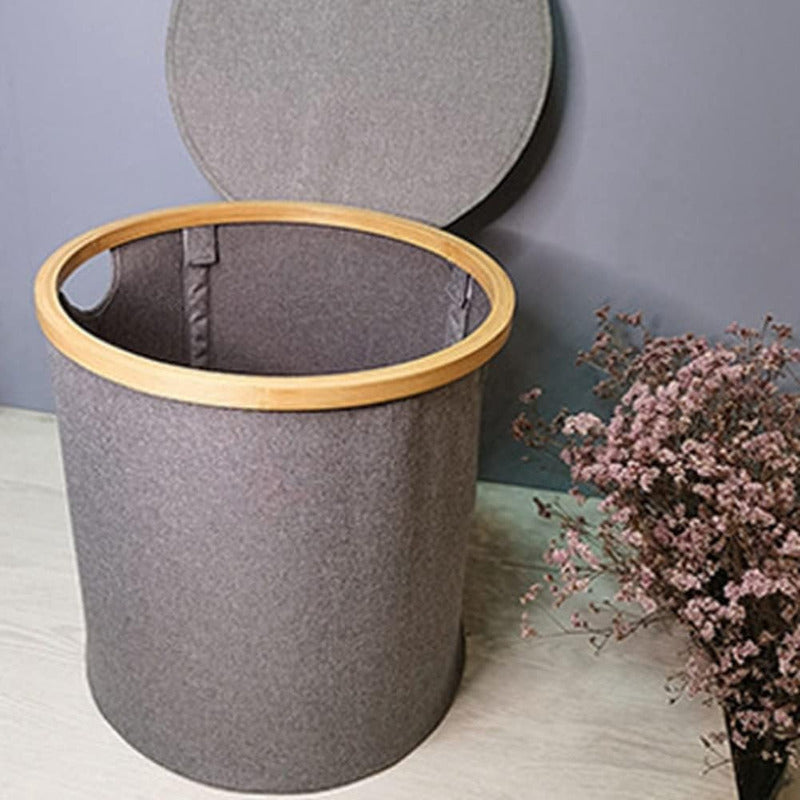 Cesto Canasto Ropa Sucia Plegable Borde Madera Con Tapa