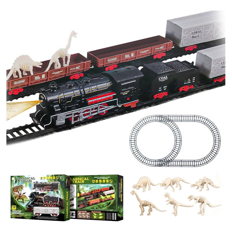 Juguete Tren Y Dinosaurio Electrico 32 Pcs Vagones Rieles