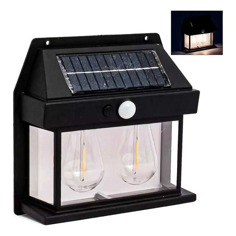 Farol Solar Aplique Pared 2 Ampolletas Led Sensor Luz Fría