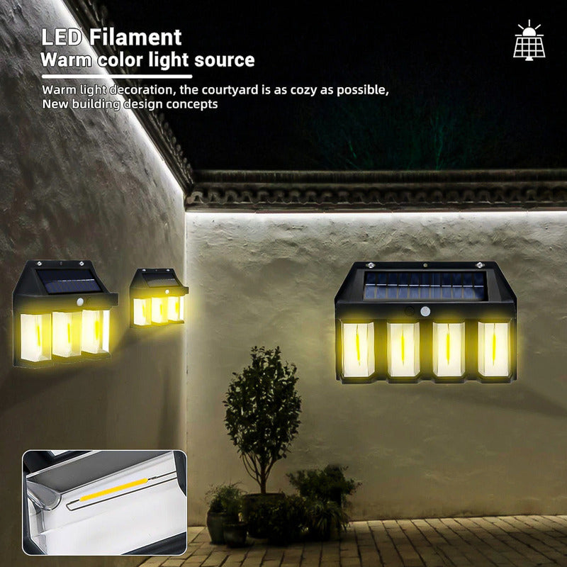 Farol Solar Aplique Pared 4 Led Sensor Movimiento Luz Cálida