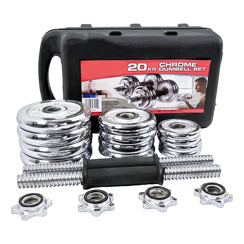 Set De Mancuernas Cromadas Ajustables 20 Kg Maletín