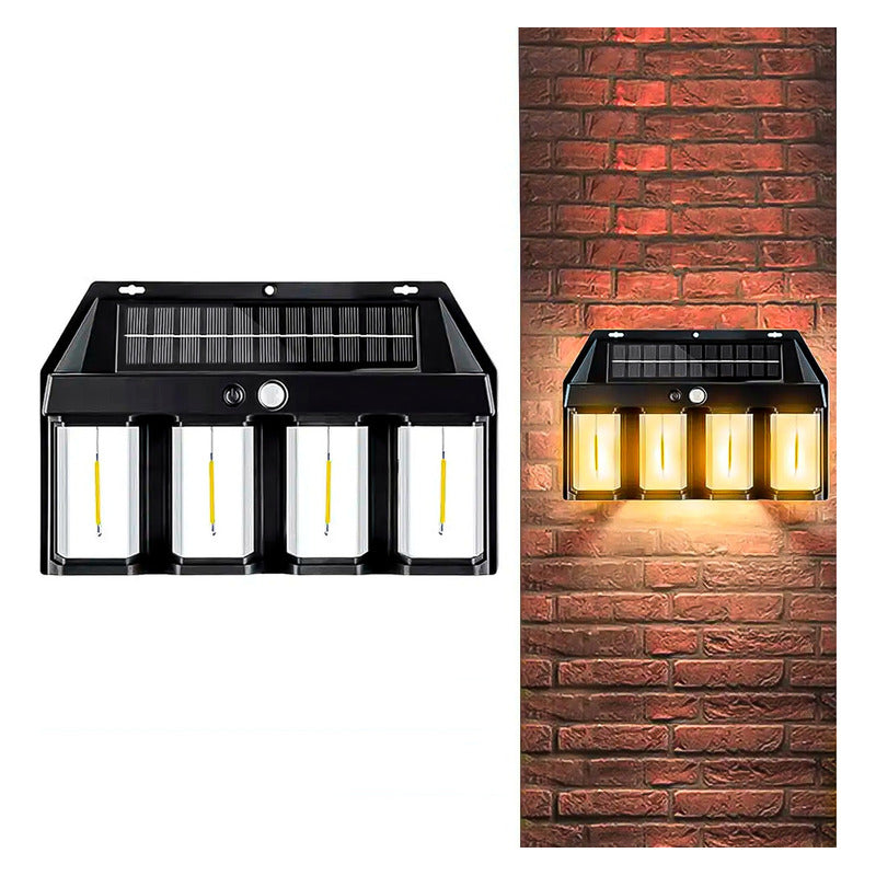 6 Farol Solar Aplique Pared 4 Led Sensor Movimiento L Cálida