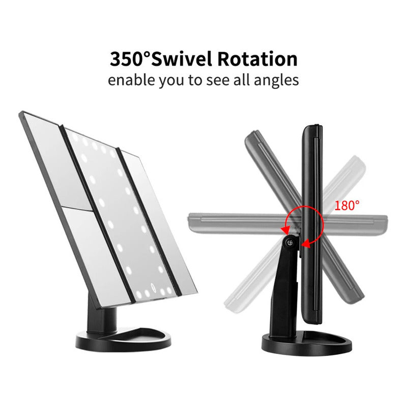 Espejo Con Luces Maquillaje Aumento 3x 24 Led 4 Pilas Aaa