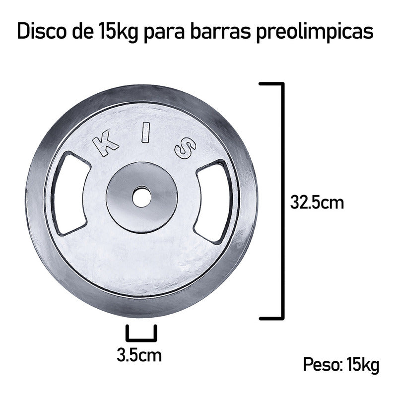 Disco Preolímpico 15kg Cromado Pesas Profesional Con Agarres