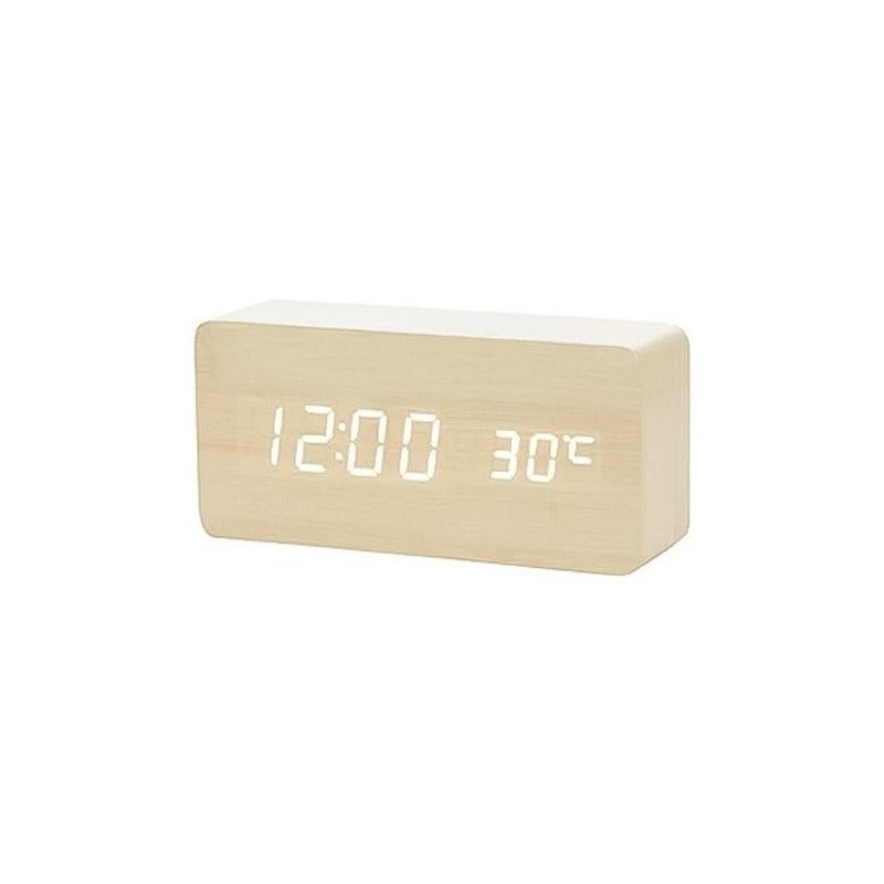 Reloj Despertador Digital De Madera Luz Lcd Pilas Y Usb 1299