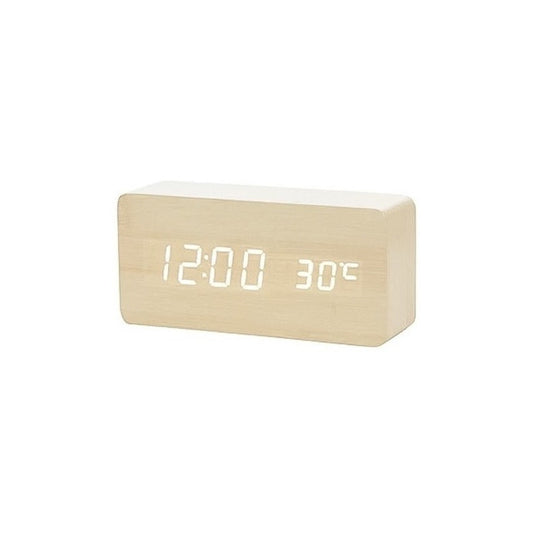 Reloj Despertador Digital De Madera Luz Lcd Pilas Y Usb 1299