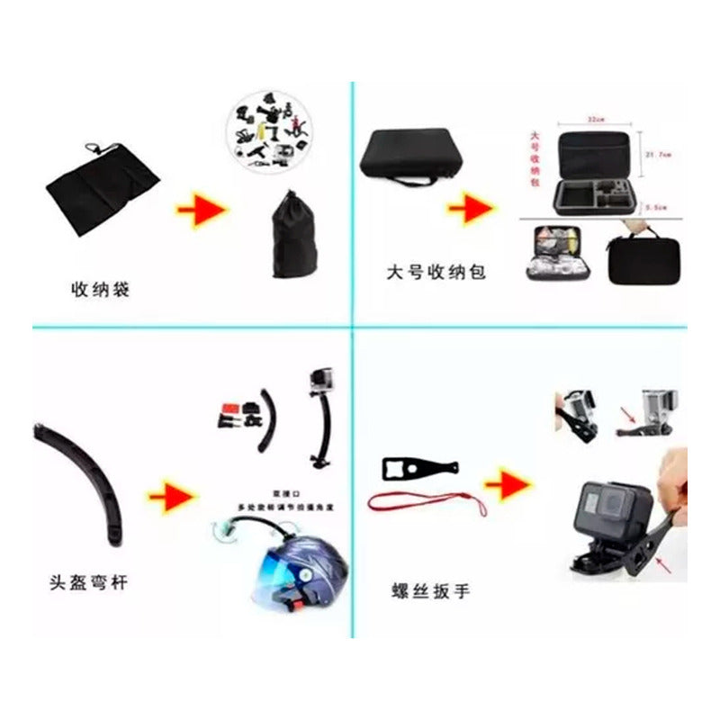 Kit Maleta Gopro Accesorios Para Camara Deportiva 50 Piezas