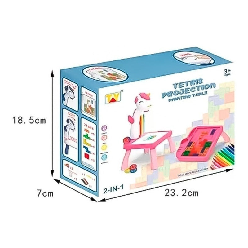 Mesa 2 En 1 Proyector Dibujo Didactica Juego Tetris Unicornio