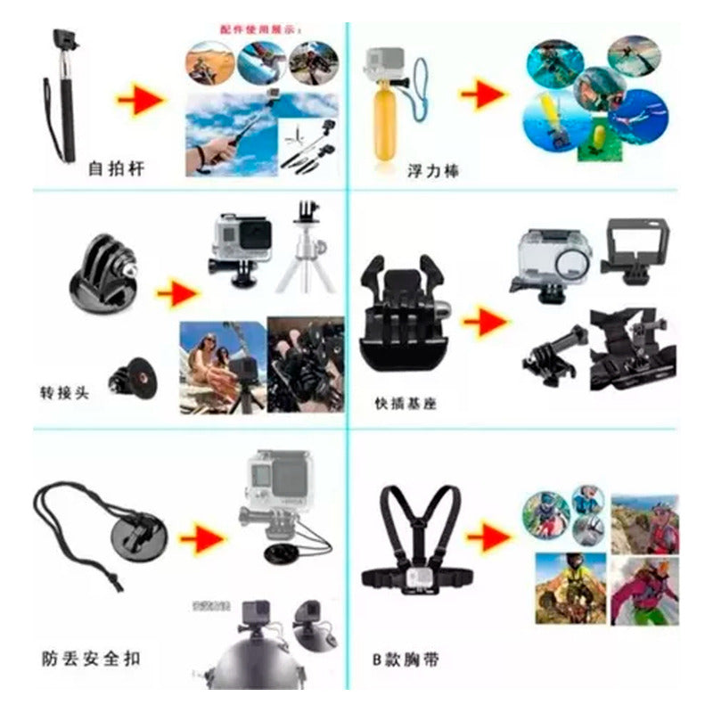 Kit Maleta Gopro Accesorios Para Camara Deportiva 50 Piezas