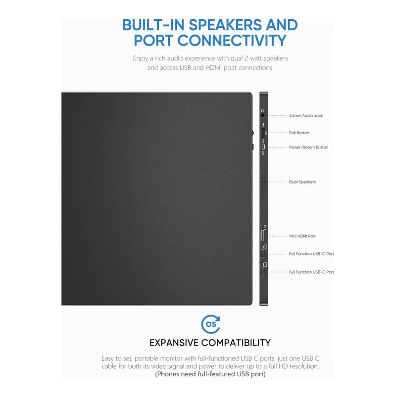 Monitor Arzopa Portátil S1 Table 2025 15.6 Uhd Parlante Case