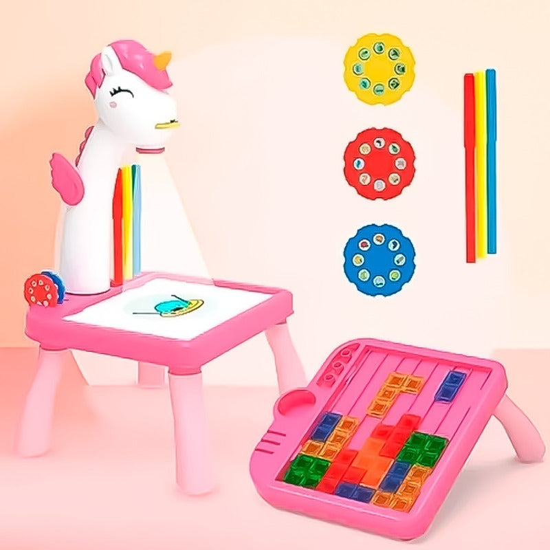 Mesa 2 En 1 Proyector Dibujo Didactica Juego Tetris Unicornio