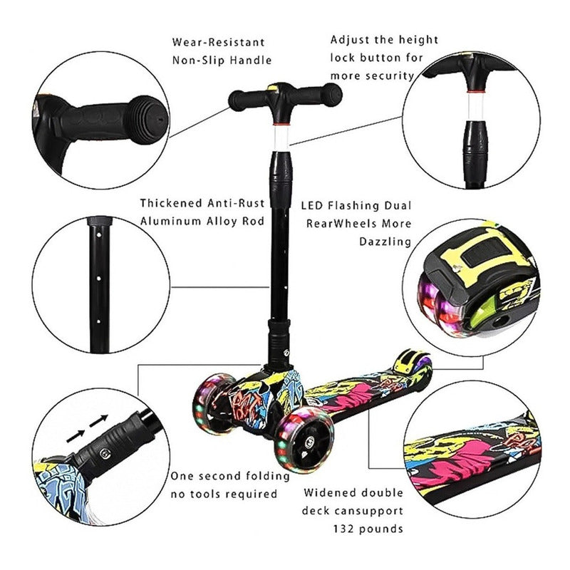 Monopatin Scooter 3 Ruedas Con Luz Led Niños  y Niñas