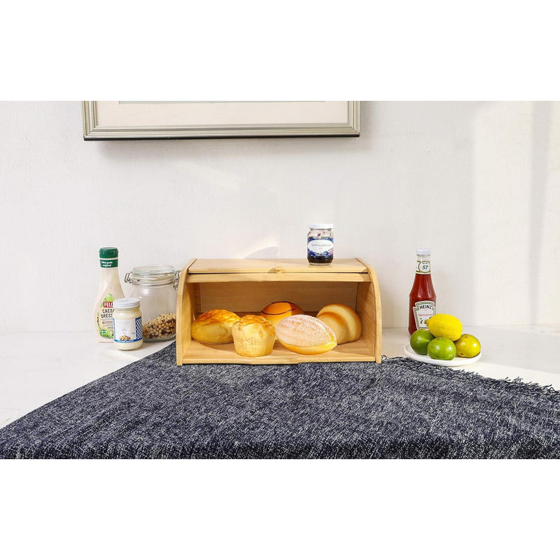Panera De Bambu Madera 40x28cm Tortera Con Tapa Enrolable