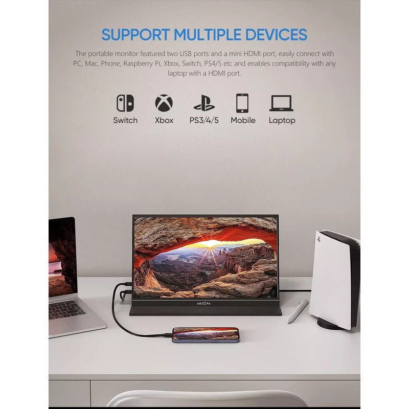 Monitor Arzopa Portátil S1 Table 2025 15.6 Uhd Parlante Case