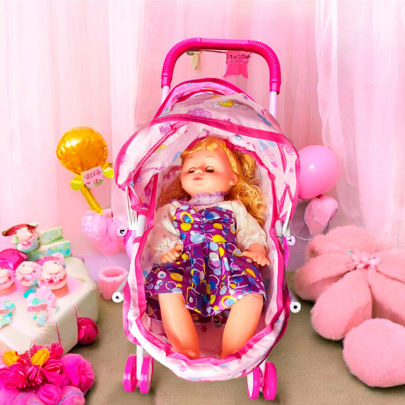 Coche Cuna Metlico De Juguete Con Muñeca Lovely 1a Portatil