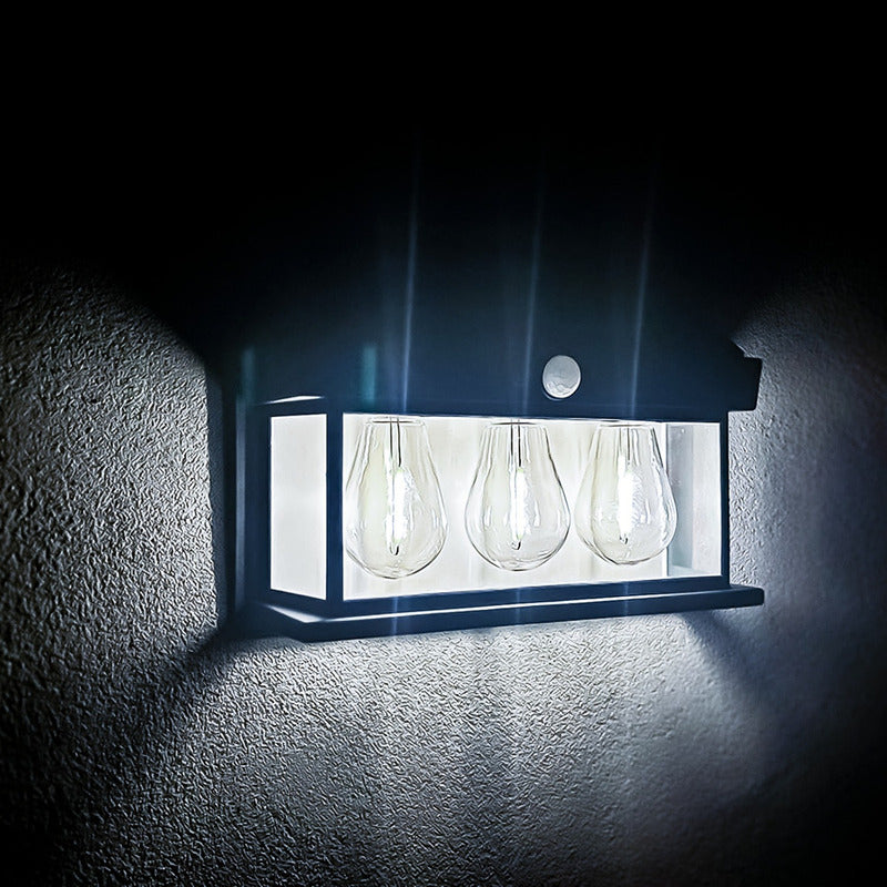 Farol Solar Aplique Pared 3 Ampolletas Led Sensor Luz Fría