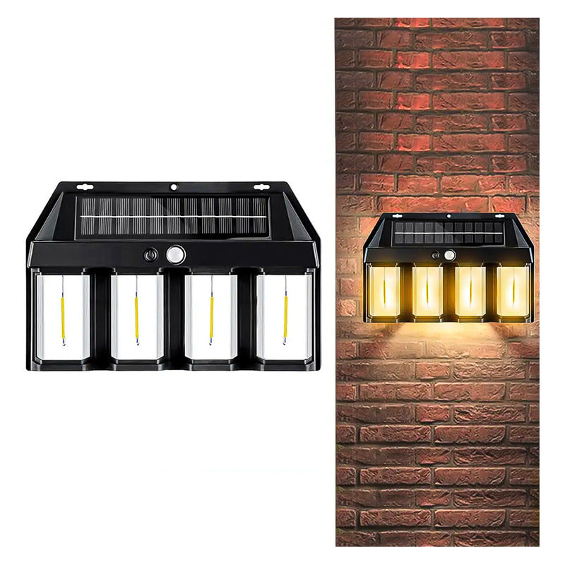 Farol Solar Aplique Pared 4 Led Sensor Movimiento Luz Cálida