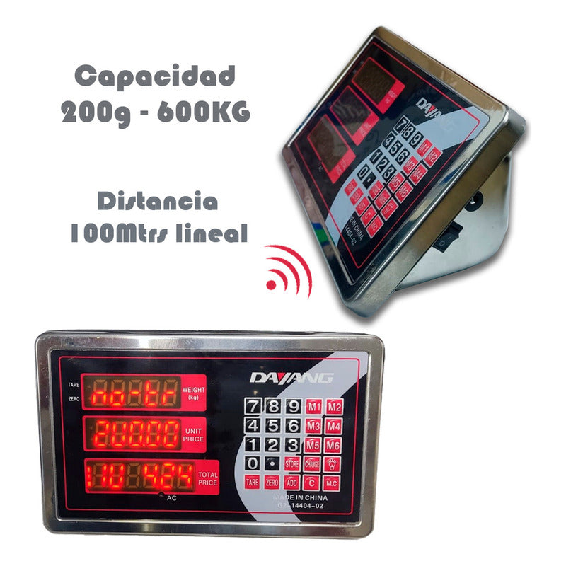 Balanza 600kg Cabezal Inalambrica 100mtrs Recargable 50x60cm