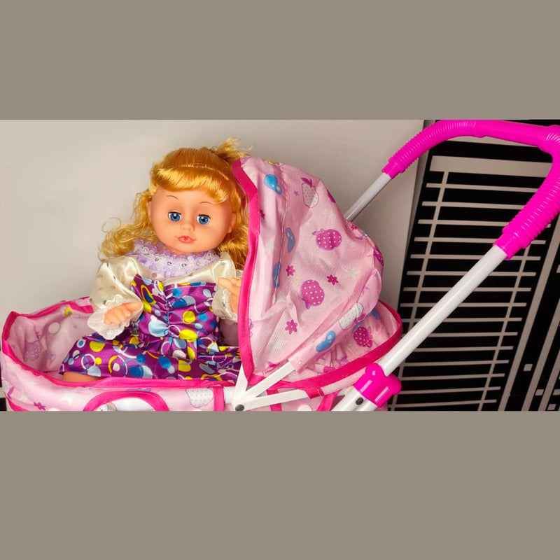 Coche Cuna Metlico De Juguete Con Muñeca Lovely 1a Portatil
