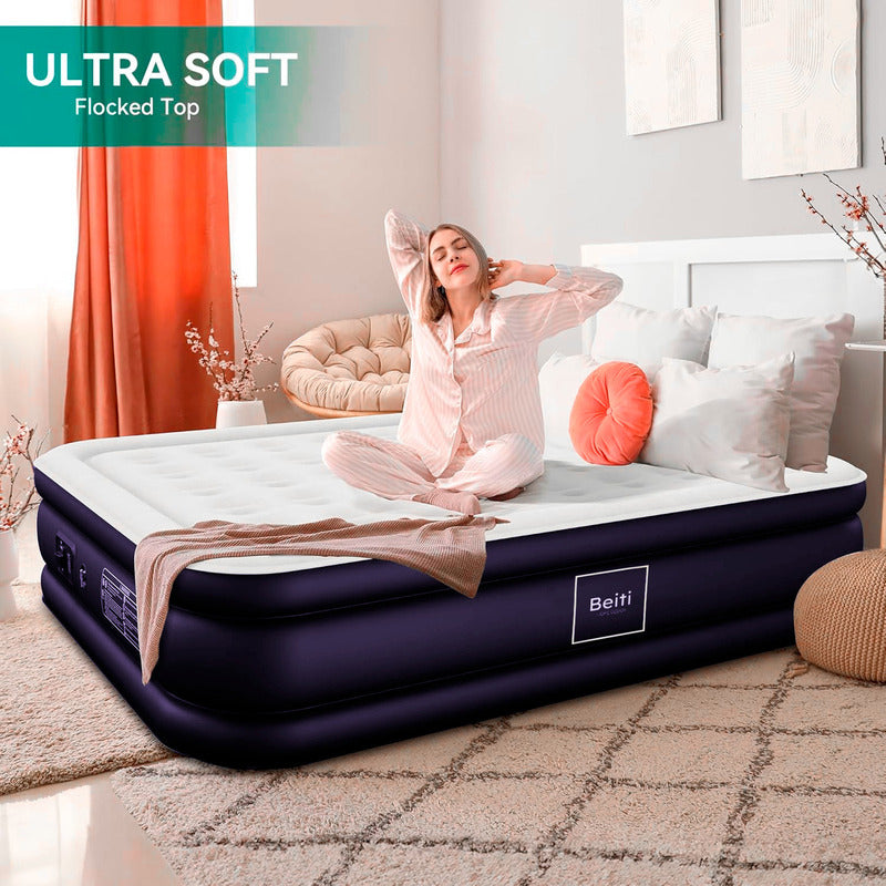 Colchon Cama Inflable Electrico Camping Glamping 2 plazas 45cm