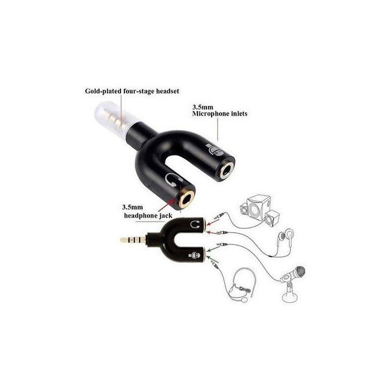 Adaptador Audio Microfono 2 X 1 Auxiliar 3.5mm Para Pc