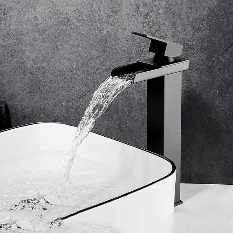 Llave Monomando Lavamanos Estilo Cascada Moderna Acero Negro