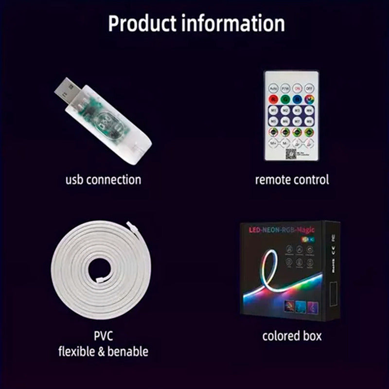 Cinta Tira Luz Led Rgb Neon Flex Bluetooth Usb 5 metros Con Control