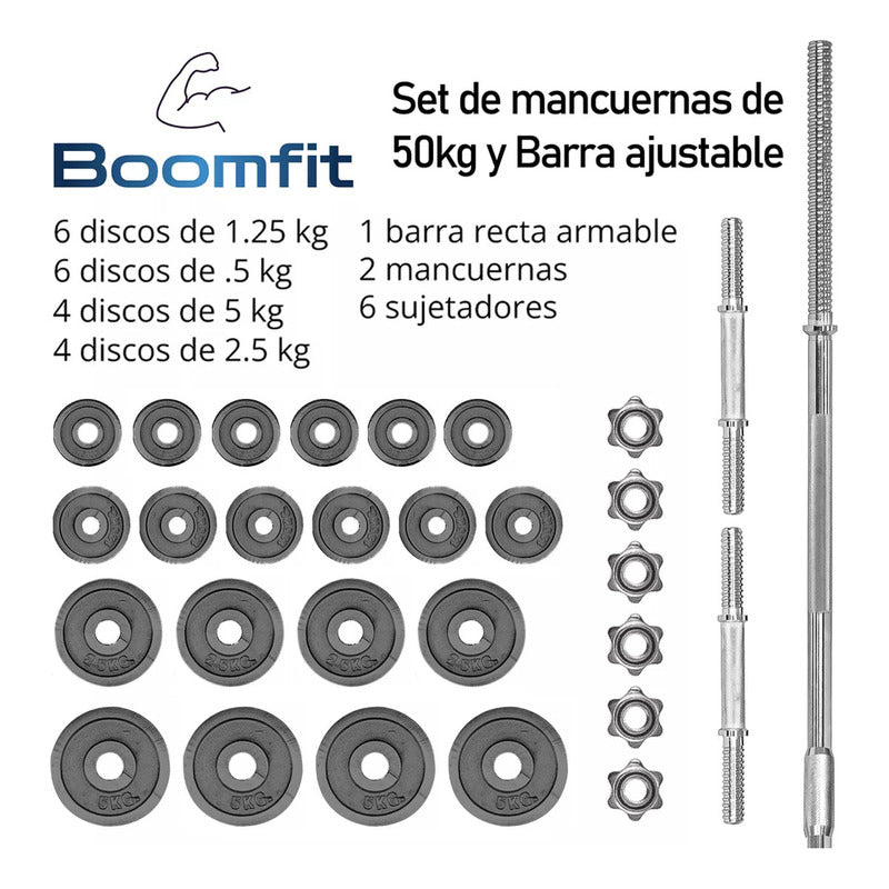 Set Mancuernas Barras Extendibles Kit De 50 Kg Con Maleta